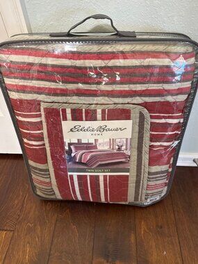 Eddie Bauer Home Twin Quilt Set Striped Cotton Sham NWT